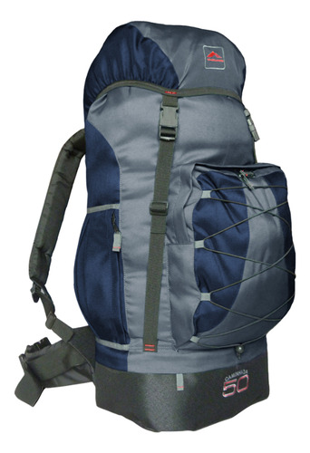 Mochila Cargueira Para Camping Caminhada 50 Litros Trekking Cor Marinho Com Cinza Desenho Do Tecido