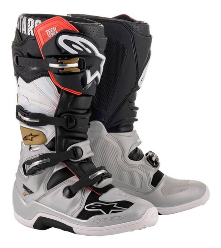 Bota Alpinestars Tech 7 Prata Vermelha Cross Promoção