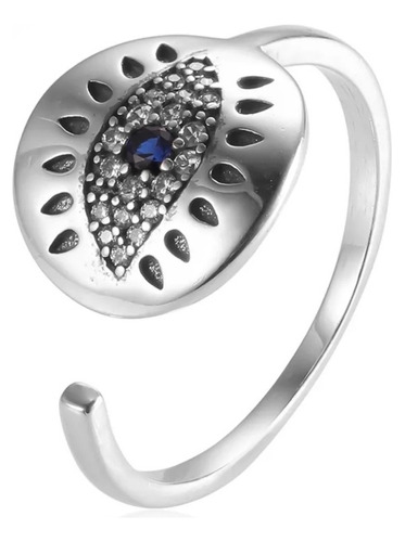 Elegante Anillo De Ojo Turco En Plata 925. Zirconias Joyería