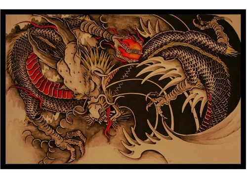 Poster Oriental Hd 65x100cm Dragão Japonês Xxxx Plastificado