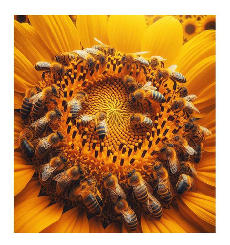 Vinilo 100x100cm Flores Y Abejas Miel Naturaleza Bees M2