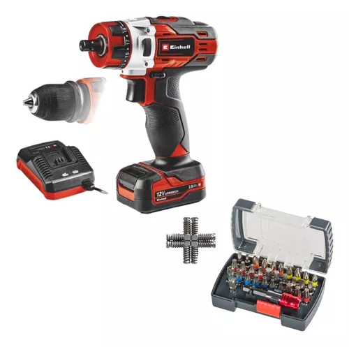 Set Taladro Atornillador Inalambrico Einhell Puntas Y Mechas