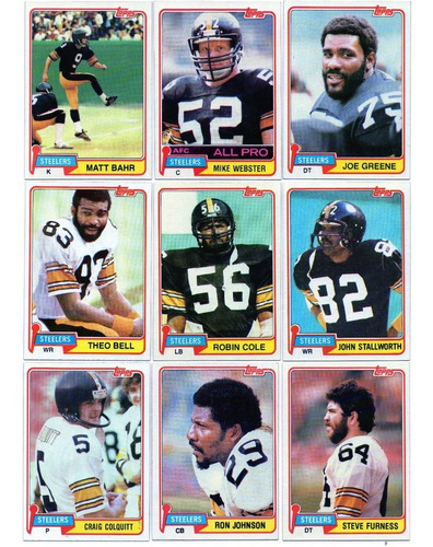 1981 Topps Pittsburgh Steelers ( 17 ) Set 