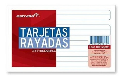 Pack 100 Tarjeta Ficha Bibliográfica Raya 3x5 - Estrell /vc