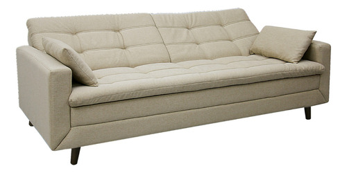 Sofá Cama New Jully 208cm Linoforte Com Braços Pés Madeira Bege Liso