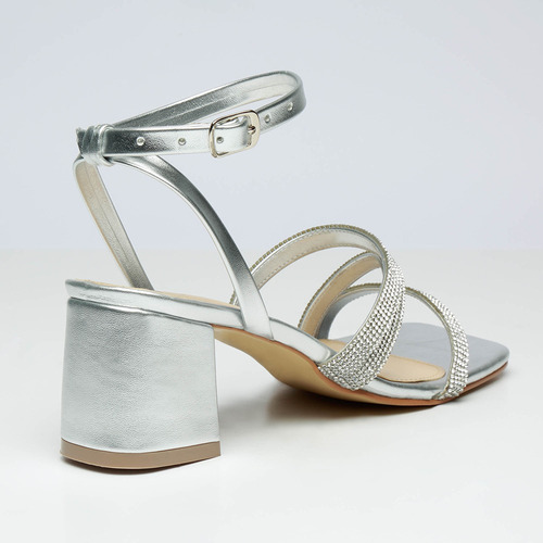 Zapatillas Doradas Mujer De Tacón Cuadrado Plata Fareli