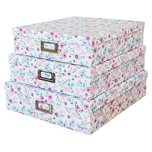 Cajas Decorativas Tapas Florales, Juego De 3