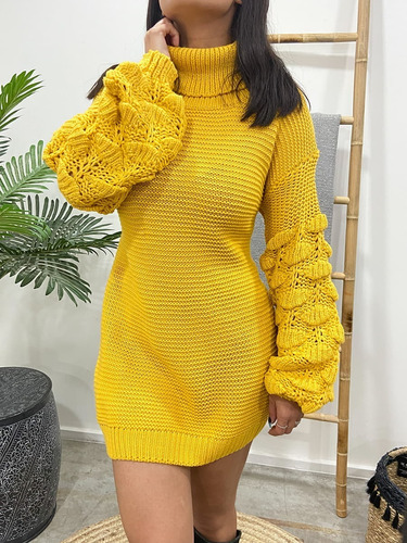 Vestido Manga Globo Elegante Para Invierno Todas Las Tallas