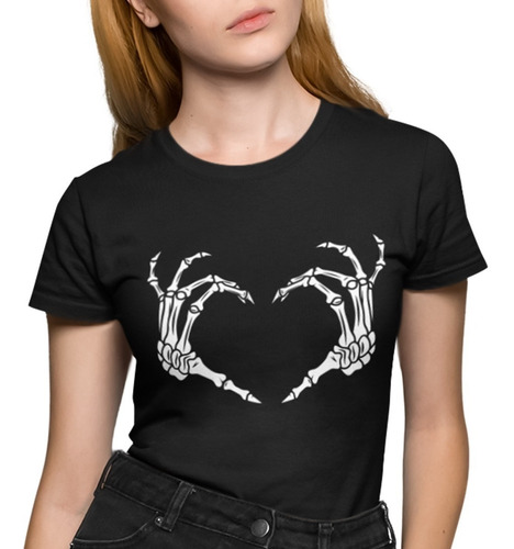 Playera Negra Estampado Esqueleto Love Manos Unisex Y Dama