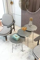 Comprar Juego De 3 Mesas Auxiliares Redondas Apilables De Madera