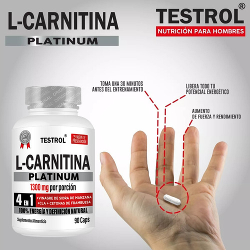 L-carnitina Platinum 1000mg | 4 En 1 | Testrol 90 Cap Sabor Sin sabor
