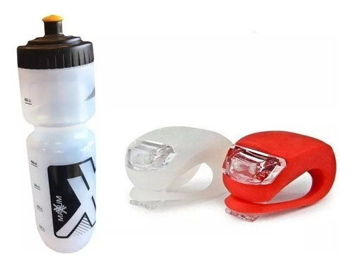 Kit Luces Bicicleta Silicona Mas Caramañola Con Porta 750cc.