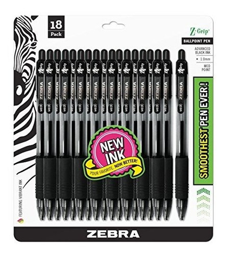 Pluma Zebra Z-grip Retráctil Bola, Mediano, 1.0mm, 18 Ud.