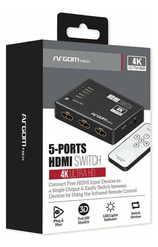 Switch Hdmi Splitter 5 Entrada Y 1 Salida 4k Argomtech