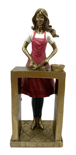 Escultura Mulher Cozinheira Gourmet Chef Decorativa - Resina