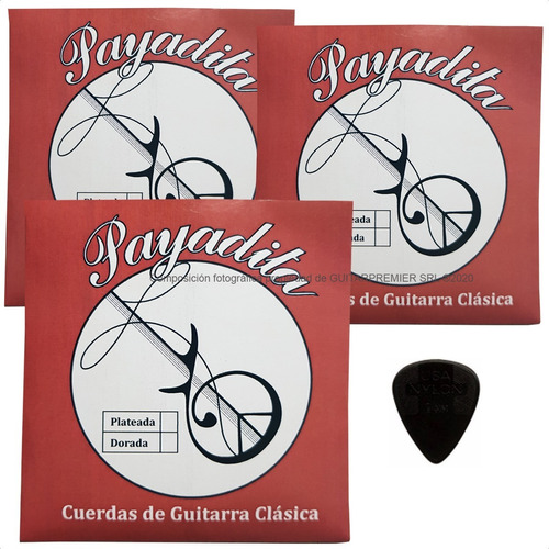 3 Encordados Guitarra Criolla Payadita Doradas Carbono Pua
