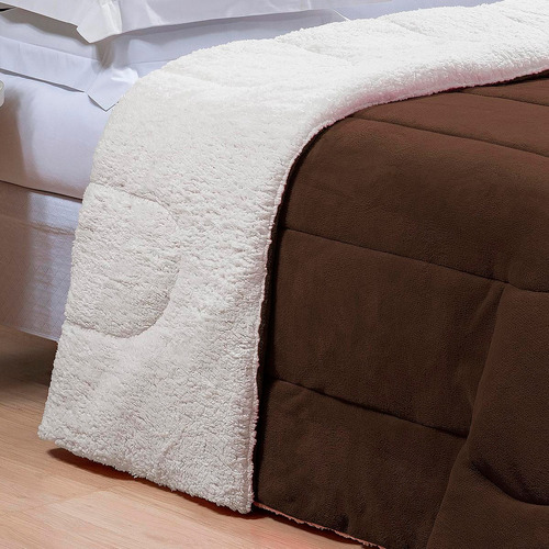 Edredom Cobertor Solteiro Infantil Sherpa Dupla Face Fleece Marrom Liso Felpudo Com Sherpa Dupla Face