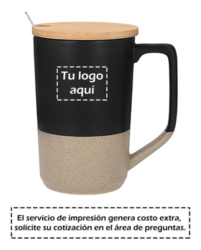 Imagen 5 de 10 de Taza De Cerámica Con Tapa De Bambú Y Cuchara Cap 485 Ml