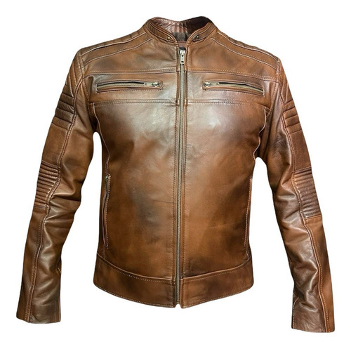 Chamarra Piel Moderna Caballero Casual Bitono Ramess