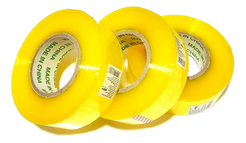 3 Fitas Durex Adesiva Transparente Larga 300m Para Embalagem Cor Amarelo Liso