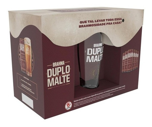 Kit Cerveja Presente Duplo Malte 6 Un 350ml + 1 Copo Brahma