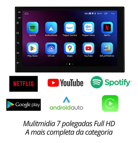 Kit Multimidia Captiva Android 13 Carplay + Moldura E Câmera