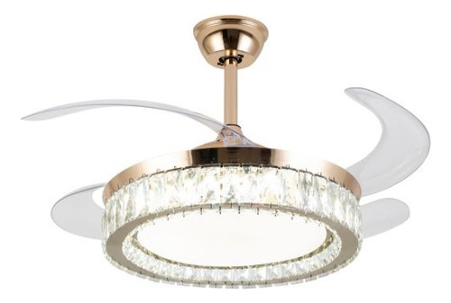 Luminária Elo Ventilador Teto Retratil Controle Led 3 Cores Estrutura Dourado Pás Transparente Diâmetro 46 Cm Frequência 60 Material Das Pás Acrílico Quantidade De Pás 4 127/220v