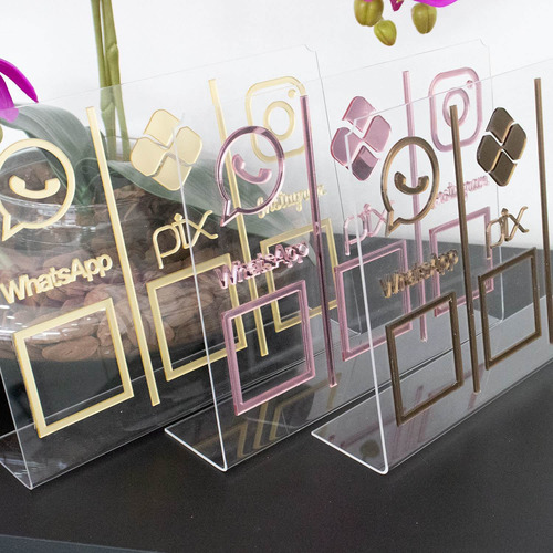 Placa Pix,whats E Insta Qr Code Cristal - Kit 2 Unidades