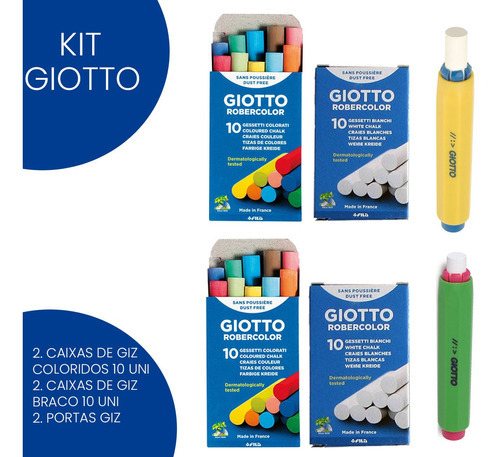 Kit Giotto De Giz Colorido Giz Branco E Porta Giz Robercolor
