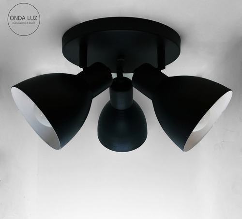 Base Circular 3l Spots E27 Industrial Negro Apto Ventilador Negro Texturado