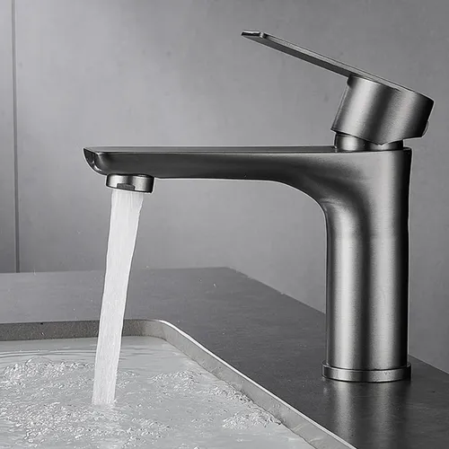Grifo Canilla Acero Inoxidable Frio Calor Monocomando Baño Acabado Mate Color Gris Oscuro