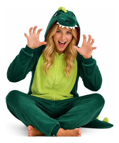 Pijama Macacão Adulto Dino Tipo Mantinha Por Dentro E Fora