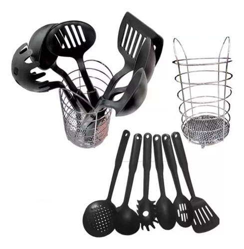 X5 Utensillos Cocina Nylon Cucharon  Espatula + Soporte