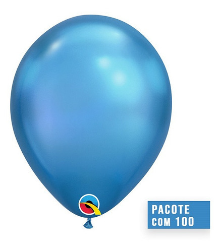 Balão De Látex Azul Chrome 11 Polegadas Pc 100un Qualatex B