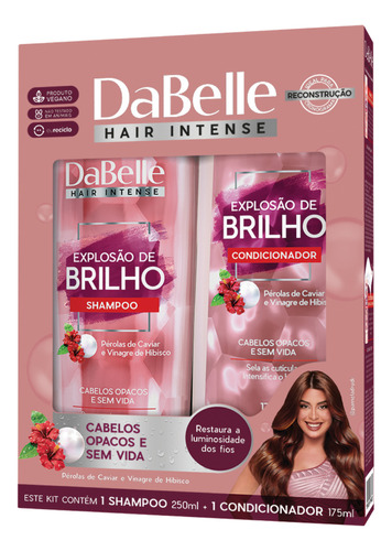 Kit Dabelle Explosão De Brilho Shampoo Sem Sal + Condicionador 425ml Cronograma Reconstrução Restauração Capilar Vegano