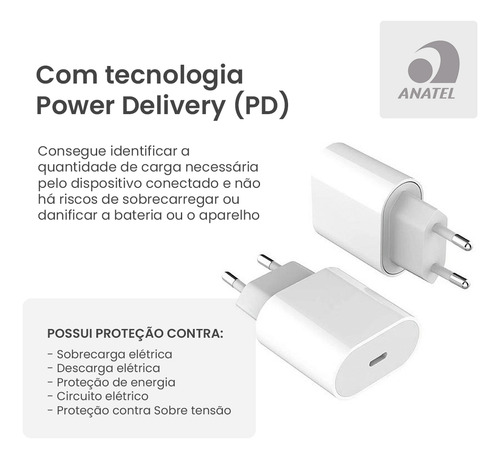 Carregador Turbo P/ iPhone 8 Plus X Xr 11 12 13 14 Pro Max C