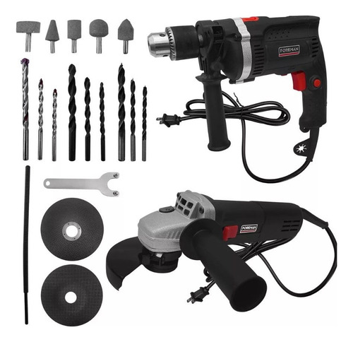 Kit Taladro Y Amoladora Angular Con Accesorios Fo1695 Forema