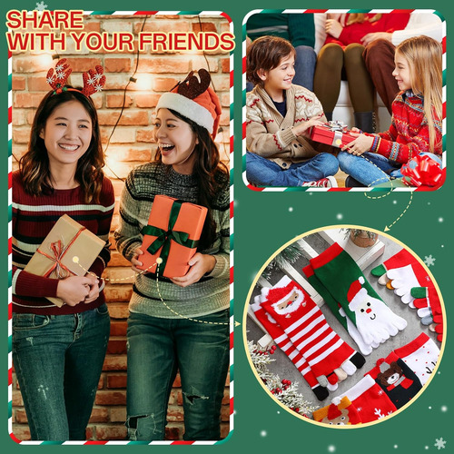 6 Pares De Calcetines De Dedo De Navidad Unisex Con Punta