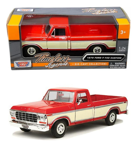 Camioneta Ford F150 1979 A Escala Motor Max 1/24 Color Rojo Con Crema