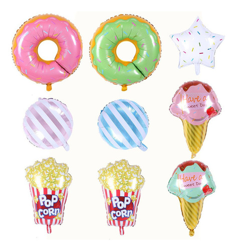 9pcs De Aluminio Globo De Caramelo Helado Forma De Rosquilla