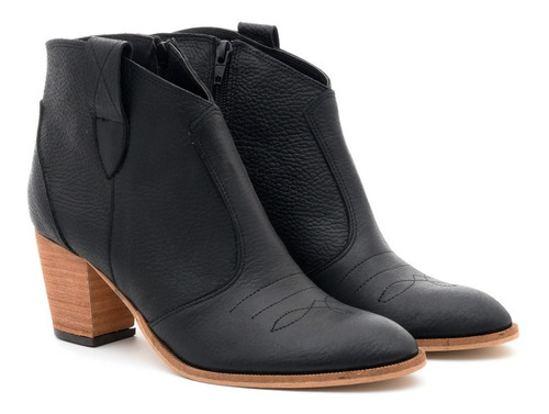 Botas Texanas Caña Corta Cuero Cierre Taco 6 Cm Mujer