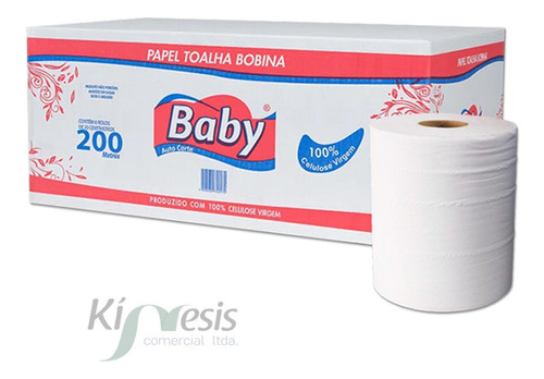 Papel Toalha Bobina 100% Celu 20cm X 200m C/6 Rolo Baby 28gr