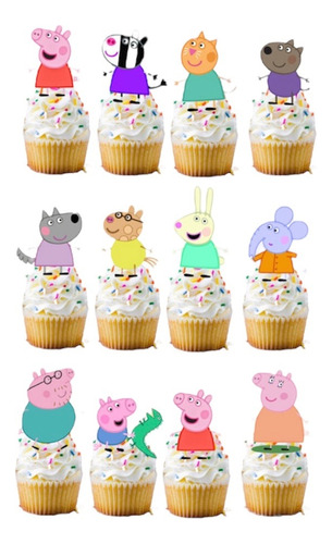 12 Topper Para Cup Cake O Torta  Peppa Pig Y Sus Amigos 