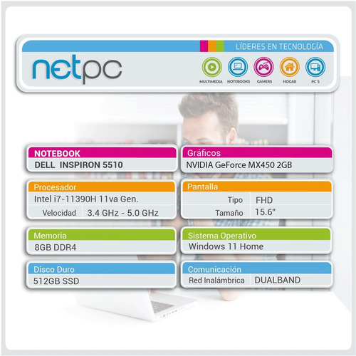 Imagen 6 de 8 de Notebook Dell Inspiron 5510 I7 11va 512gb 8gb Mx450 Netpc