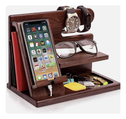 Dock Madera Para Smartphone, Smartwatch, Billetera Y Llaves