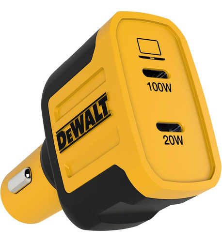 Cargador de coche DeWalt DXMA1410484 USB-C superrápido, negro y amarillo, compatible con Android, iPhone, ordenadores portátiles, MacBook Pro, tabletas