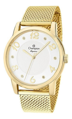 Relógio Champion Feminino Dourado Com Pedras Mesh