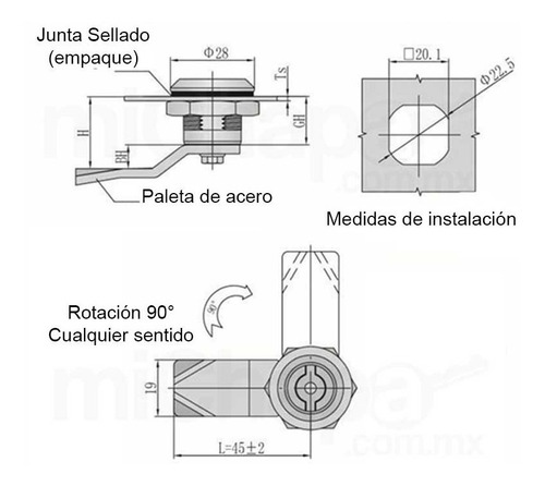 Imagen 3 de 3 de Cerradura Tablero Eléctrico + 1 Llave Metálica P/ Gabinetes