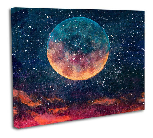 Cuadro Lienzo Canvas 45x60cm Luna Estrellas Cielo Rojo Oleo