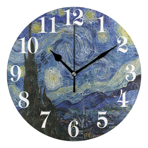 Wihve Reloj De Pared Redondo De 10 Pulgadas Van Gogh Noche E